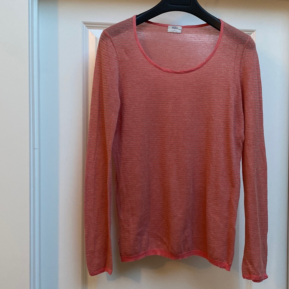 Like NEW Wallace orange and gold sheer striped long sleeve shirt in size L